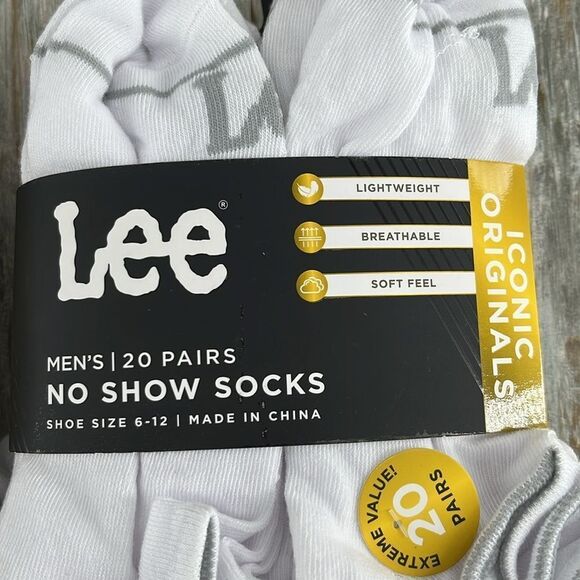 Men’s Lee Originals No Show Socks, Breathable Heel Socks 2, 20-Packs Size 6-12 - Picture 2 of 10
